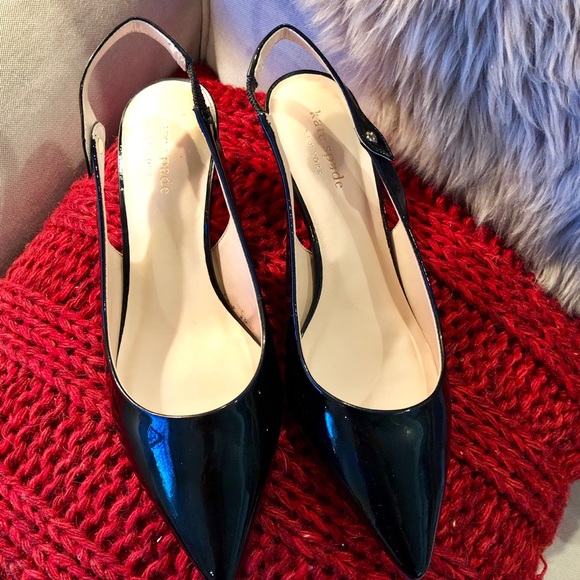 Kate Spade Ocean Black Patent Leather Sling-Back Pumps - Picture 3 of 9